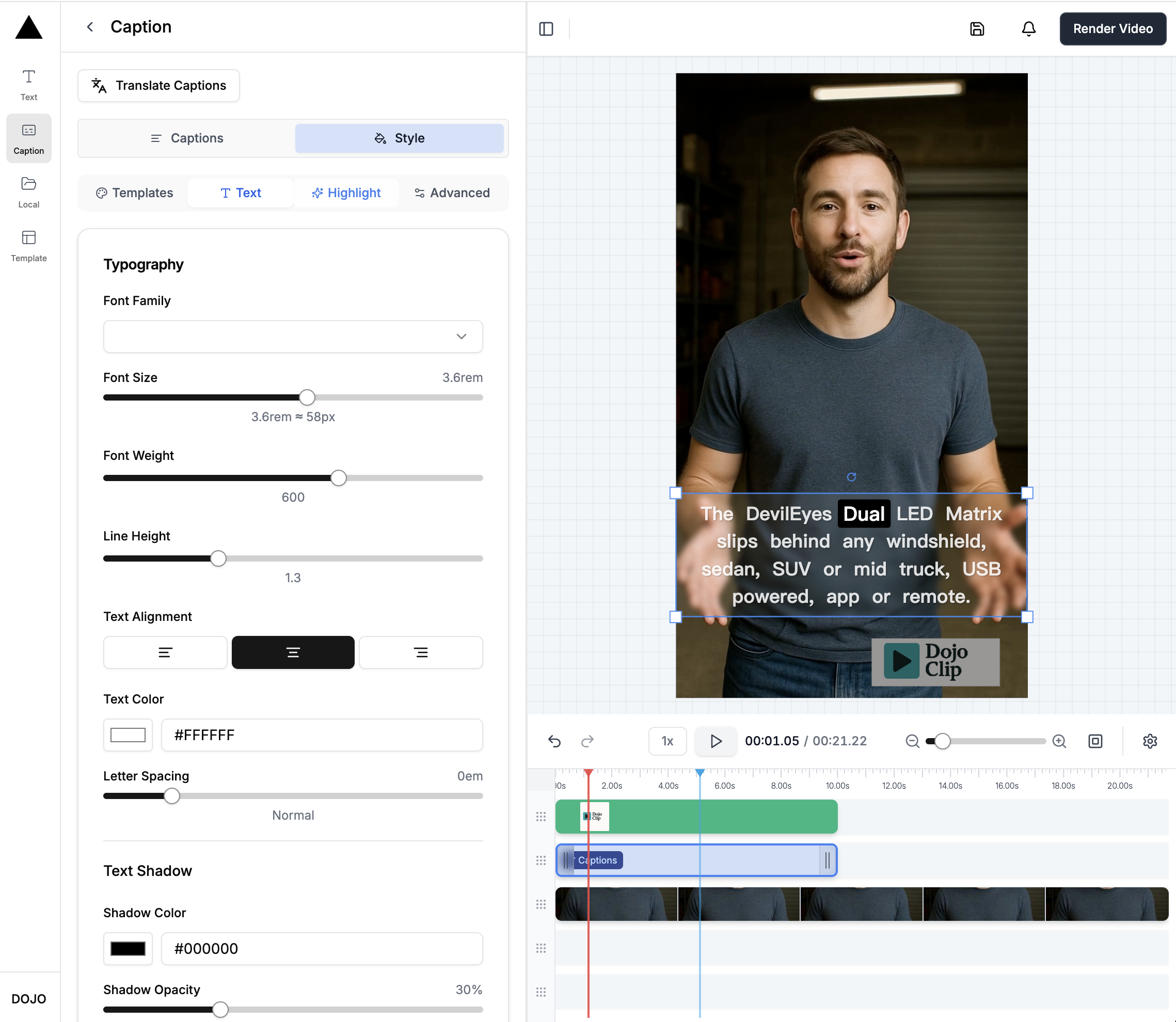 AI video caption editor by dojoclip