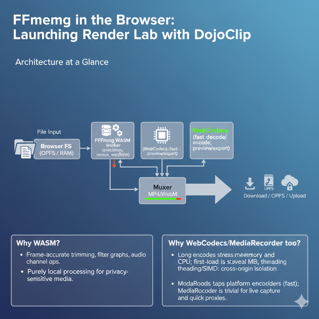 DojoClip内のFFmpeg WebAssemblyパイプライン図